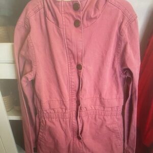 Pink Hooded Jacket with Button Closure